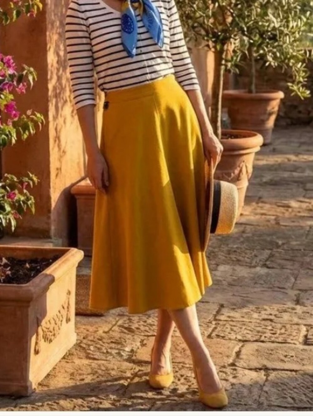 Mustard Yellow A-Line Midi Skirt